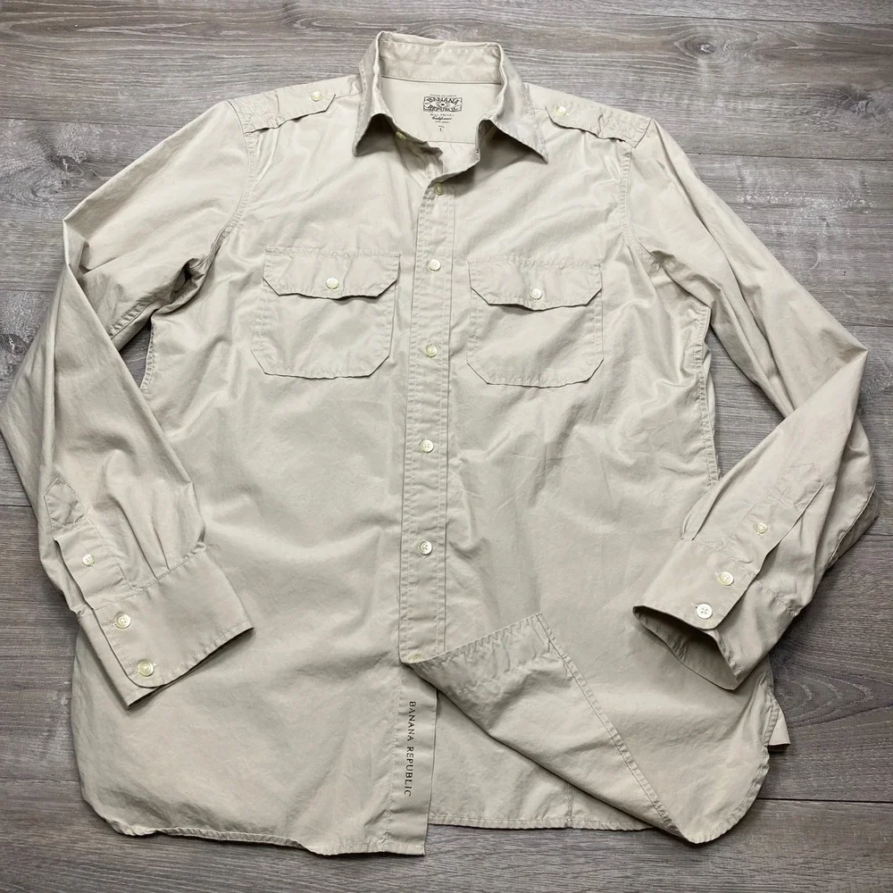 Banana Republic Mill Valley California Safari Shirt Men L Khaki Utility Military